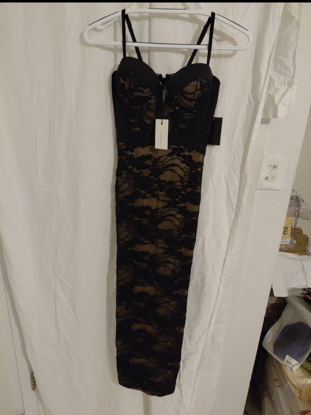 Black Lace Overlay Bodycon Dress